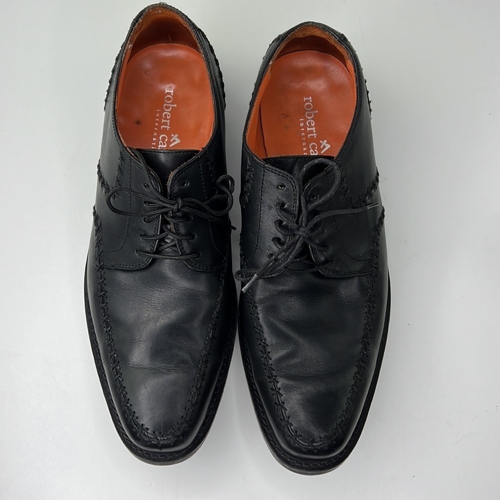 Roberto Cameron Men's Black Leather Oxford Lace Up Detailed Stitching Dress Shoe - Picture 3 of 10